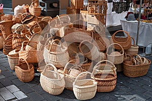 Group of empty wicker baskets
