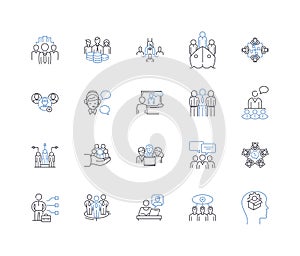 Group endeavour line icons collection. ollaboration, Cooperation, Synergy, Teamwork, Unity, Cohesion, Synchronicity photo