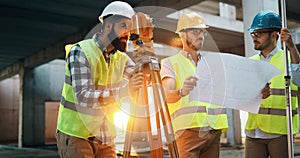 Group of engineering team had meeting at working site