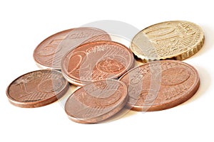 Group of euro cent coins isolated on white background