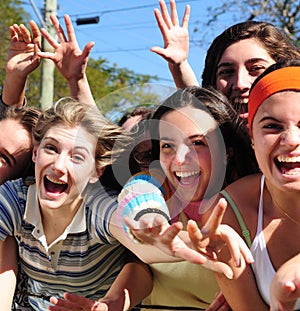 Group of excited young women