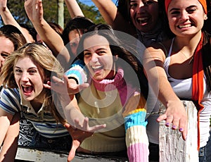 Group of excited young women