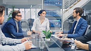 Group of Executives, Lawyers, Businesspeople and Investors Gather at the Table in Corporate Meetin