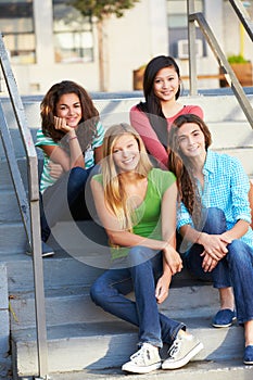 Group Of Female Teenage Pupils Outside Classroom