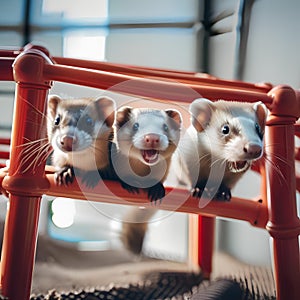 A group of ferrets racing in a high-tech obstacle course with automated timers and sensors4