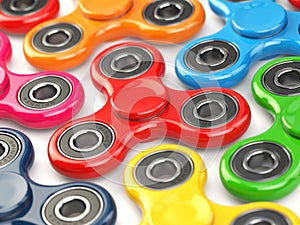 Group of fidget finger spinner stress, anxiety relief toy.