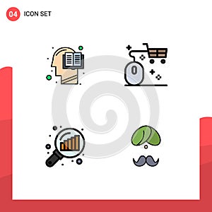 Group of 4 Filledline Flat Colors Signs and Symbols for book, shopping, human, cart, graph analysis photo