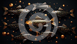A group of fish swimming in a circle. Generative AI image.
