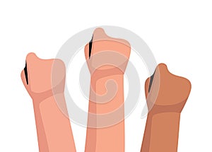 Group of fists raised up in air vector illustration