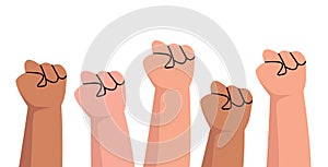 Group of fists raised up in air vector illustration