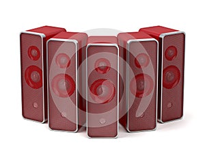 Group of five red speakers