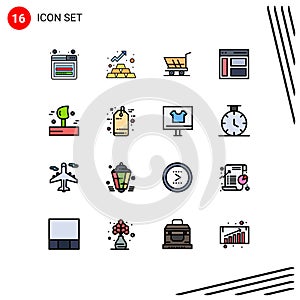 Group of 16 Flat Color Filled Lines Signs and Symbols for blowing, sidebar, cart, left, communication photo