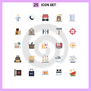 Group of 25 Flat Colors Signs and Symbols for checklist, relaxation, city, honey, cosmetics