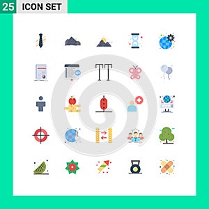 Group of 25 Flat Colors Signs and Symbols for watch, glass, mountain, sun, nature