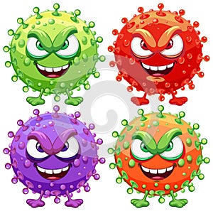 Group of Four Bacteria Germ Virus Monster Cartoon Characters