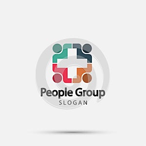 Group four people logo handshake in a circle,Teamwork icon.vector illustrator