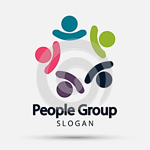 Group four people logo handshake in a circle,Teamwork icon.vector illustrator