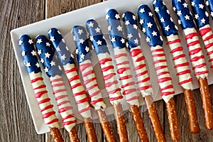 Group of Fourth of July American flag pretzel rods