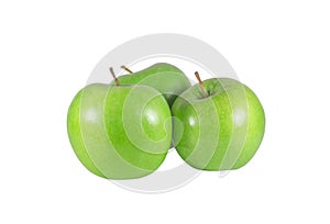 A group of fresh green apples isolated on white background with clipping path