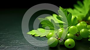 Group of Fresh Green Gooseberry Fruits On Green Background with Copy Space Selective Focus