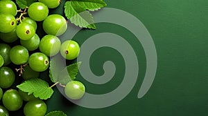 Group of Fresh Green Gooseberry Fruits On Green Background with Copy Space Selective Focus