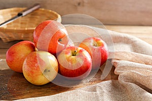 Group of Fresh Jazz Apple on wooden board background, Fruits concept