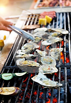 fresh oyster on fire