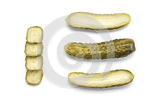 . group of fresh pickled cucumbers isolated on white background. Home canning