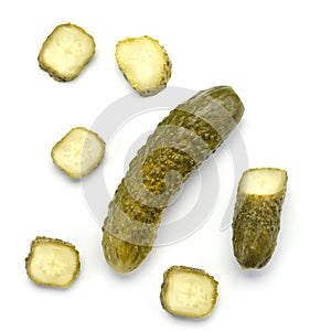 . group of fresh pickled cucumbers isolated on white background. Home canning