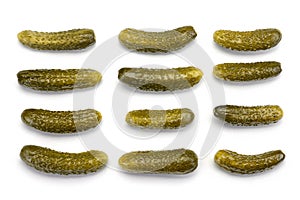 . group of fresh pickled cucumbers isolated on white background. Home canning