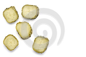 . group of fresh pickled cucumbers isolated on white background. Home canning