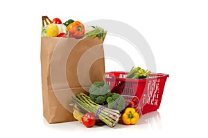 Group of fresh produce in a brown grocery sack