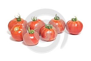 Group of fresh, red tomatoes isolated on white background