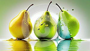 Group of Fresh Whole Green Pear Fruit on White Background AI Generative