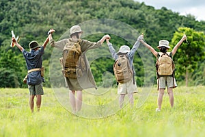 Group friend children travel nature summer trips.  Family Asia people  tourism happy photo