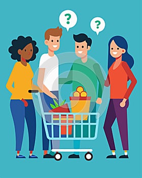 A group of friends commiserate over the rising cost of groceries as they add yet another expensive item to their shared photo