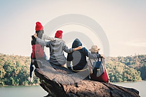 Group of friends enjoy in nature