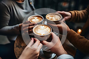 A group of friends enjoying coffee together. International coffee day concept.