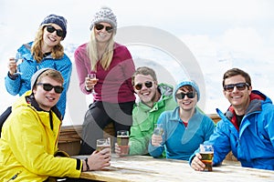 Group Of Friends Enjoying Drink In Bar At Ski Resort