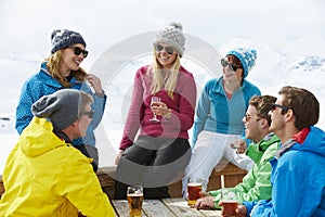 Group Of Friends Enjoying Drink In Bar At Ski Resort