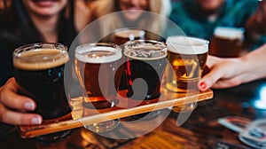 Group of friends enjoying a variety of craft beers at a local pub.