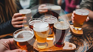 Group of friends enjoying a variety of craft beers at a local pub.