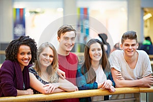 Group Of Friends Hanging Out In Shopping Mall