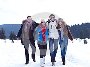 Group of friends have fun and relaxing on winter vacation