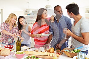 Group Of Friends Having Dinner Party At Home