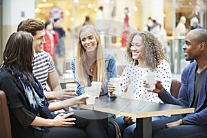 Group Of Friends Meeting In Shopping Mall CafÃÂ½