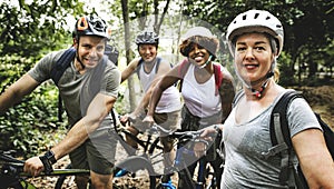 Group of friends out bicycling together