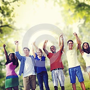 Group Friends Outdoors Diversed Cheerful Fun Team Concept