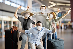 Group Of Friends People Travel In Face Mask