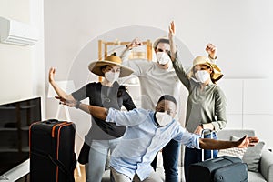 Group Of Friends People Travel In Face Mask